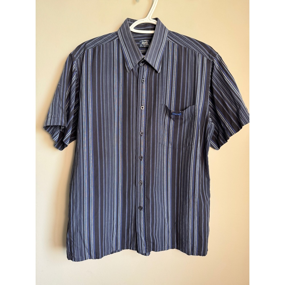 Le Tigre Mens Striped Short Sleeve Button Down Shirt Medium Retro Indie Skater